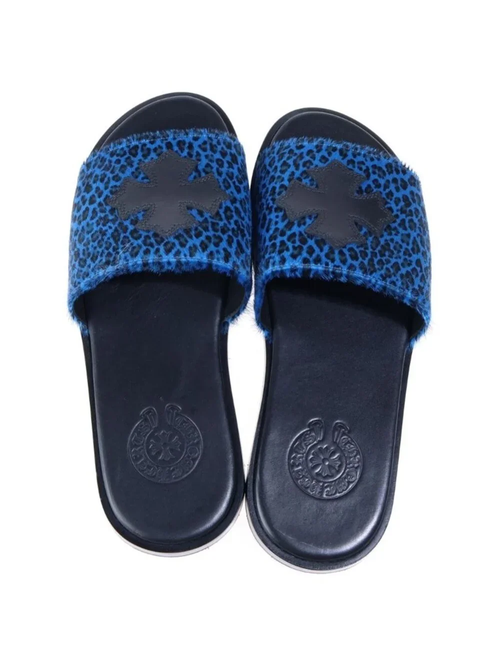 Chrome Hearts CH Slide CH Plus Patch Calf Hair Sandals Blue